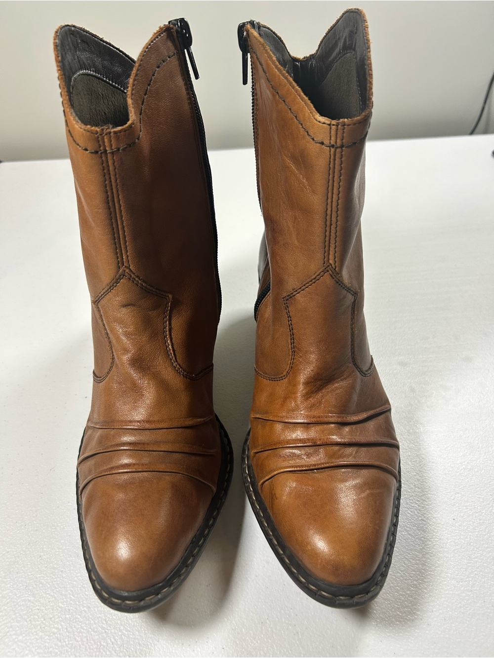 Rieker Women's Tan Leather Heeled Ankle Boots